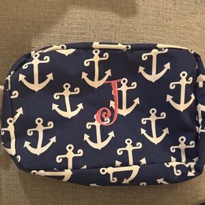 Nautical Anchor Print cosmetic Bag J embroidered letter